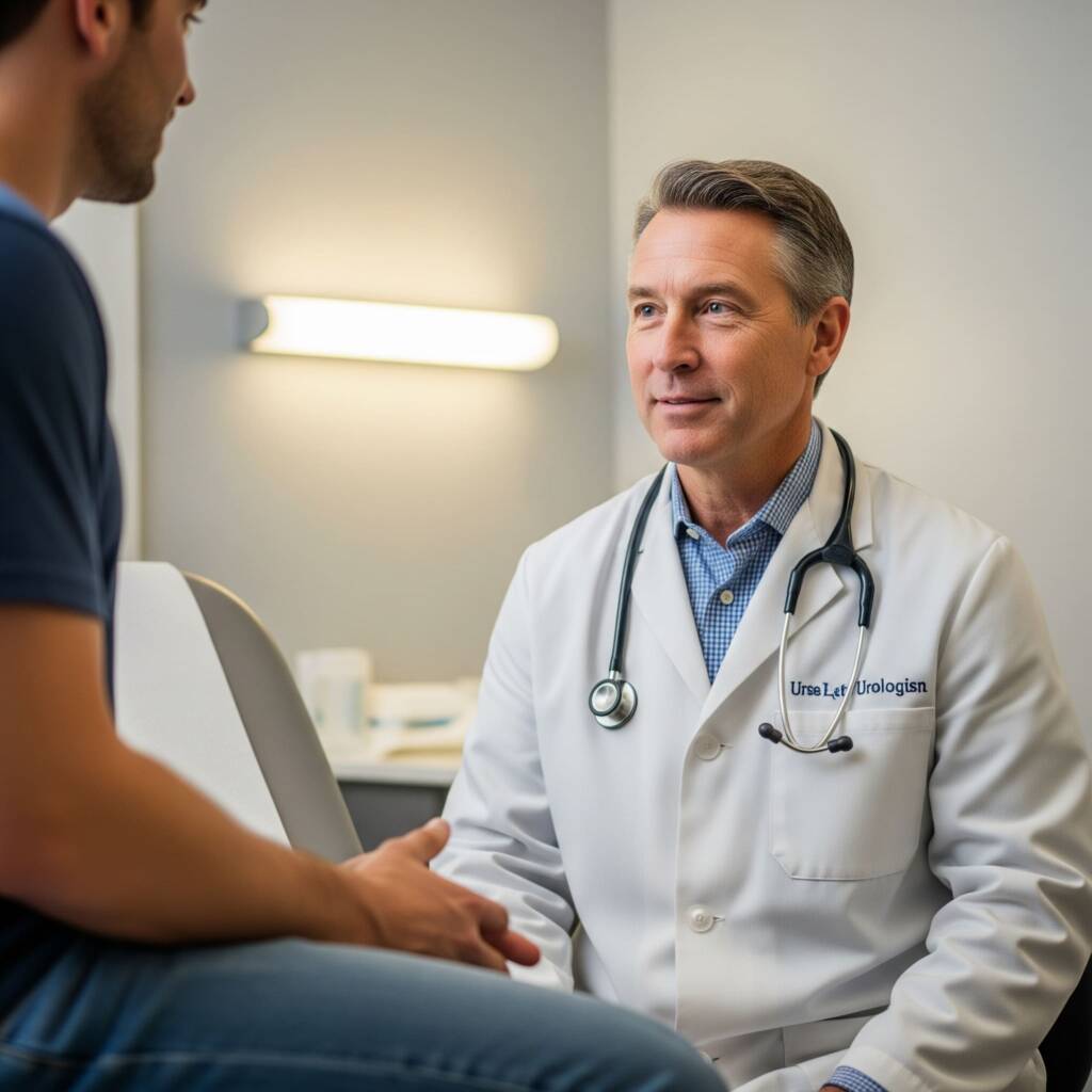 Urologista atende paciente em consultório: a saúde urológica masculina é uma área da medicina que merece atenção constante, principalmente a partir dos 40 anos de idade. Apesar de ser muitas vezes negligenciada, a urologia envolve muito mais do que a próstata: ela está relacionada ao funcionamento adequado dos rins, bexiga, uretra, pênis e órgãos reprodutivos como os testículos.