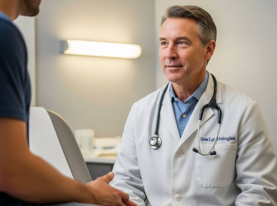Urologista atende paciente em consultório: a saúde urológica masculina é uma área da medicina que merece atenção constante, principalmente a partir dos 40 anos de idade. Apesar de ser muitas vezes negligenciada, a urologia envolve muito mais do que a próstata: ela está relacionada ao funcionamento adequado dos rins, bexiga, uretra, pênis e órgãos reprodutivos como os testículos.