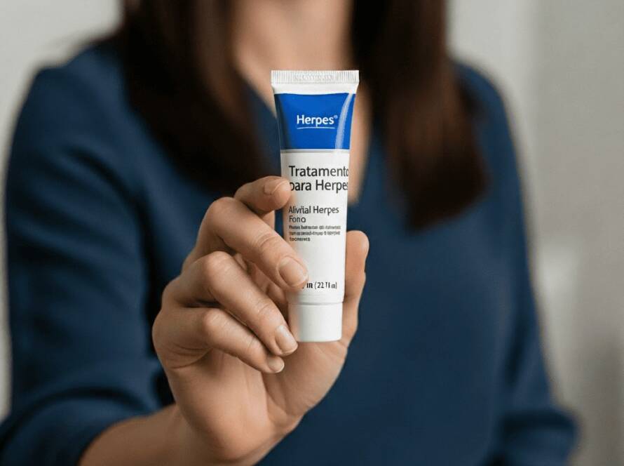 Mulher exibe pomada para tratamento da Herpes Genital Masculina: a herpes genital masculina e a saúde sexual masculina são, sem dúvida, temas que merecem atenção muito especial