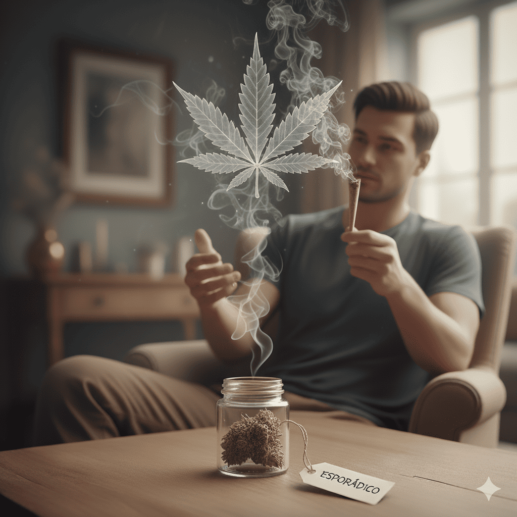 Homem faz uso de maconha: o uso esporádico da maconha pode induzir efeitos agudos desejados, como euforia, relaxamento, sedação leve e aumento do apetite