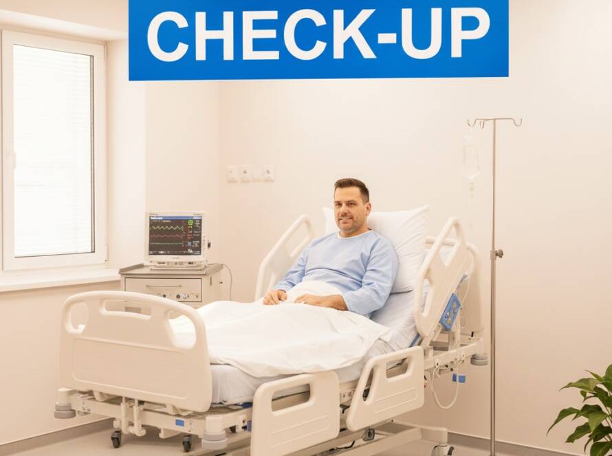 Homem durante check-up em um hospital: descubra por que o check-up urológico é essencial para prevenir o câncer de próstata e garantir mais saúde e qualidade de vida ao homem