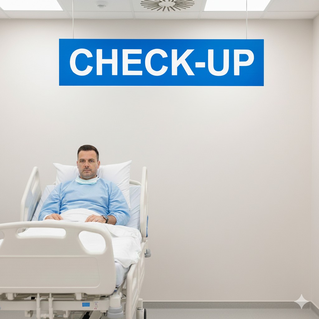 Homem em cama hospital aguarda para realizar exames de rotina em um hospital: o check-up urológico é simples e indolor