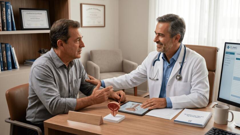 Homem se consulta com um urologista; dificuldade de ereção: o que realmente funciona? Esta é uma dúvida cada vez mais comum entre homens de diferentes idades, especialmente diante de rotinas estressantes, mudanças no estilo de vida e maior preocupação com a saúde sexual